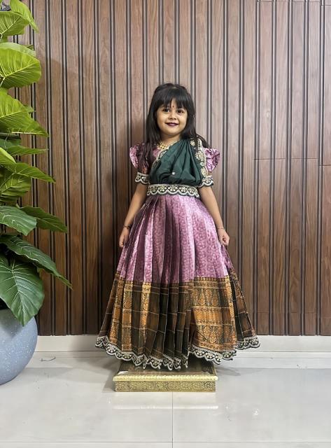 kids gown kanjivaram silk Pink Top kids wear wholesalers in Gujarat